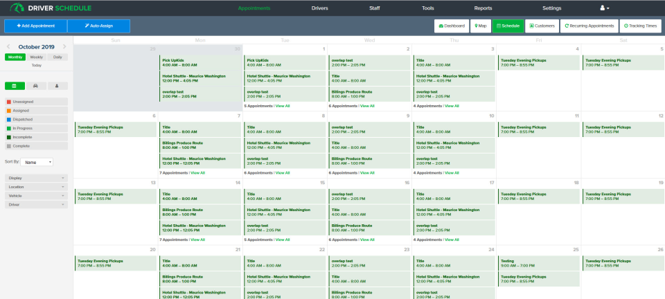 screenshot of Driver Schedule
